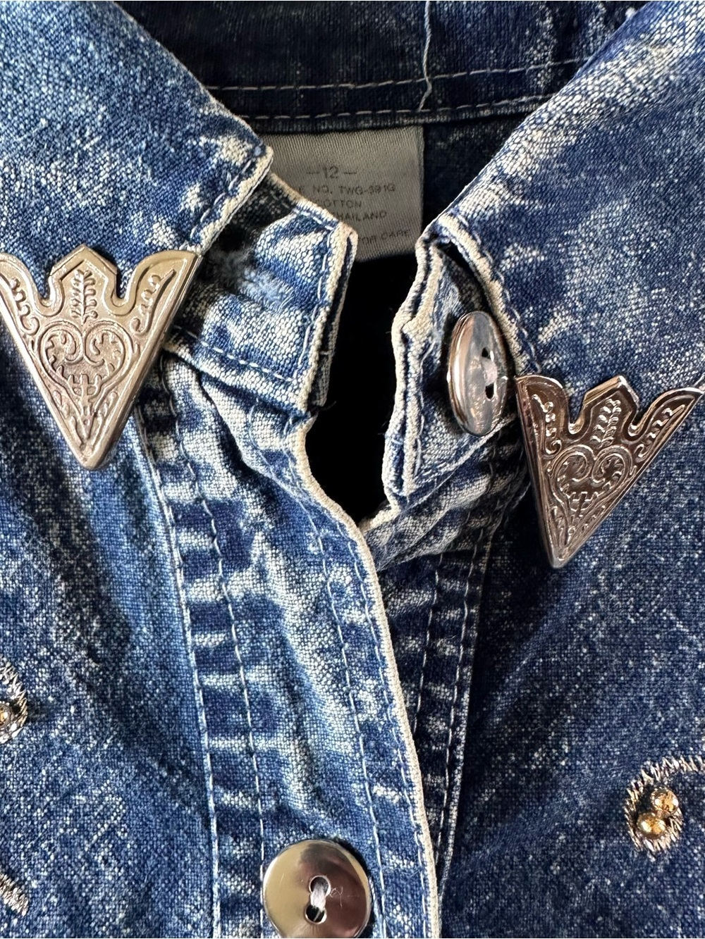 Vtg 80s 90s Pop Kids Denim 2 Pc Set Acid Wash Ruffle Skirt Butterfly Western 12 - Picture 3 of 16